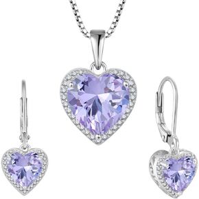 Love Heart Jewelry Set for Women Alexandrite Necklace & Earrings June Birthstone Jewelry