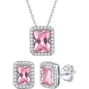Bestyle Infinity Love Square October Pink Tourmaline Birthstone Earrings Necklace