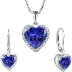 Love Heart Jewelry Set for Women Tanzanite Necklace & Earrings December Birthstone Jewelry