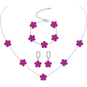 Gold Plated Stainless Steel Four Leaf Clover Bracelet Necklace and Earrings Jewelry Set for Women