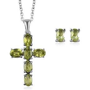 Crystal Jewelry Set Cross Necklace Stud Earrings for Women Religious Stainless Steel Size 20" Catholic Faith Christian Valentines Day Gifts for Women