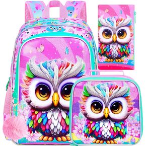 3PCS Backpack for Girls, Water Resistant Butterfly Bookbag Set with Lunch Box，Cute Elementary School Bag for Preschool Toddler