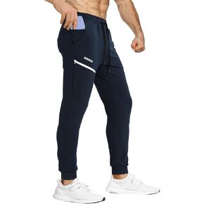 BROKIG Men's Joggers Tapered Athletic Pants Double Zipper Pockets Slim Fit Workout Sweat Pants Casual Gym Running Bottom
