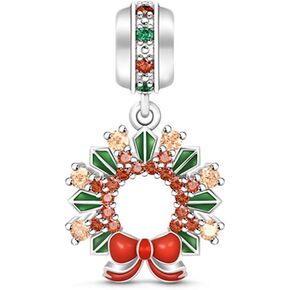 GNOCE Multicolor Delicate Christmas Wreath Pendant Locket My Sunshine 925 Sterling Silver Dangle Charm for Bracelet/Necklace