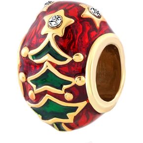 Christmas Tree Spacer Charm fits Pandora Charms Bracelets Snowman Deer Santa Family Birthday Red