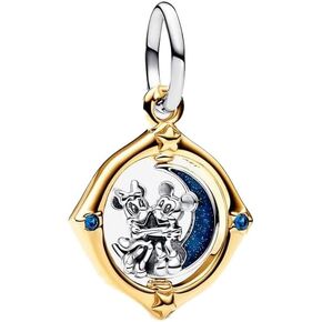 Christmas Mouse Two-tone Spinning Moon Dangle Charms Compatible for Pandora Bracelets and Necklaces Jewelry Women's Bead Charms 925 Sterling Silver Dangle