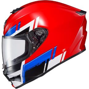 خوذة دراجة نارية ScorpionEXO R420 كاملة الوجه للكبار مع جيوب مكبر صوت جاهزة للبلوتوث ومعتمدة من DOT SNELL (أحمر - كبير جدًا)