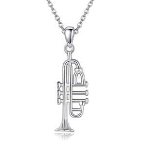 URONE Instrument Necklace 925 Sterling Silver French Horn/Harp/Violin/Drum/Trumpet Pendant Music Instrument Jewelry Gifts For Women