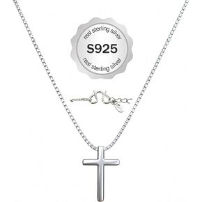 Sterling Silver Cross Necklaces for Women, S925 Dainty Silver Cross Pendant Necklace Small Cross Necklace Box Chains Christian Necklace Jewelry Gifts for Women Teen Mother Birthday