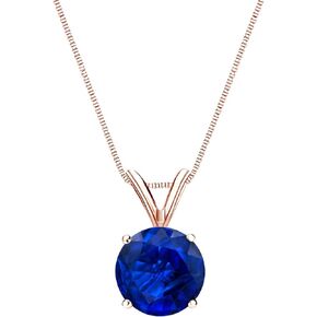 1/5 to 1 Carat Blue Sapphire Pendant Necklace in 14k Gold on 18 Inch Chain Spring Ring 4-Prong Basket by Diamond Wish