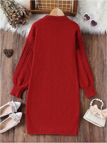 GORGLITTER Girl's Crewneck Long Sleeve Sweater Dress Drop Shoulder Cable Knit Midi Dresses in Saudi Arabia