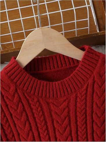 GORGLITTER Girl's Crewneck Long Sleeve Sweater Dress Drop Shoulder Cable Knit Midi Dresses in Saudi Arabia