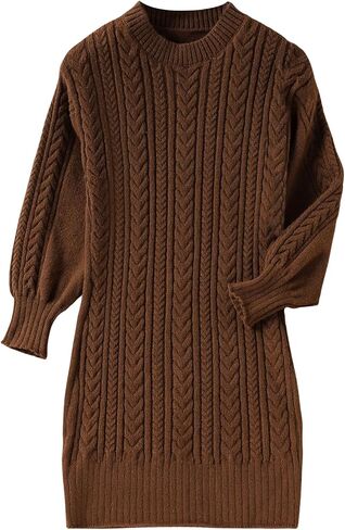 GORGLITTER Girl's Crewneck Long Sleeve Sweater Dress Drop Shoulder Cable Knit Midi Dresses in Saudi Arabia