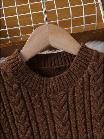 GORGLITTER Girl's Crewneck Long Sleeve Sweater Dress Drop Shoulder Cable Knit Midi Dresses in Saudi Arabia