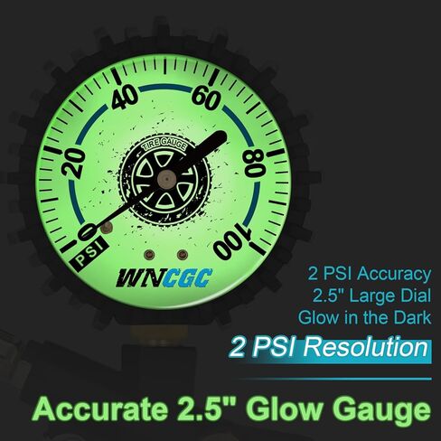 مقياس ضغط منفاخ الإطارات 100 رطل لكل بوصة مربعة ضغط الهواء في الإطارات مع قفل ظرف الهواء وملحقات ضاغط الهواء مع قرص متوهج كبير سهل القراءة مقاس 2.5 بوصة in Kuwait