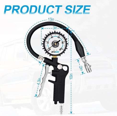 مقياس ضغط منفاخ الإطارات 100 رطل لكل بوصة مربعة ضغط الهواء في الإطارات مع قفل ظرف الهواء وملحقات ضاغط الهواء مع قرص متوهج كبير سهل القراءة مقاس 2.5 بوصة in Kuwait