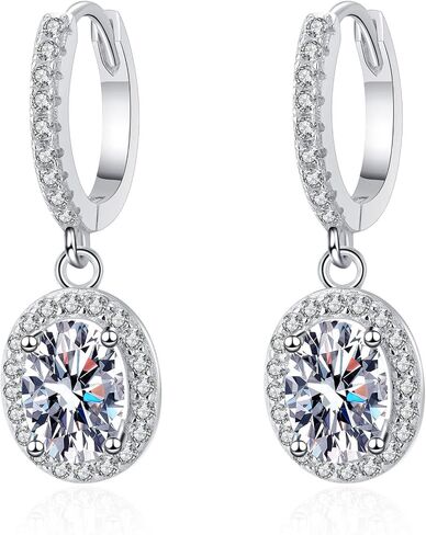 14K Gold Elegant Moissanite Drop Earrings, Round/Oval Cut Moissanite Hoop Dangle Earrings, Luxurious Wife or Mother Gift, Ideal for Birthday, Anniversary, or Special Celebrations in Kuwait