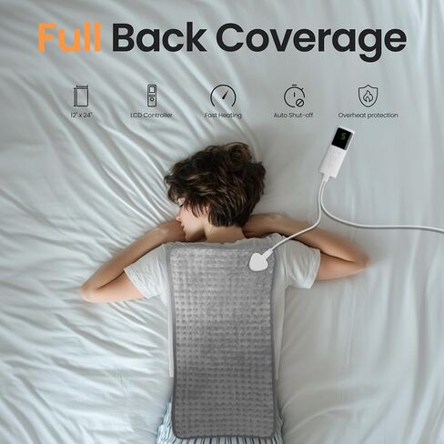 Heating Pad for Back Pain, 12''×24'' Heating Pad for Period Cramps Neck Shoulder Knee Leg with 9 Heat Settings Auto Shut-Off and Rapid-Heating, Ideal Gift for Family and Friends, Gray in Saudi Arabia