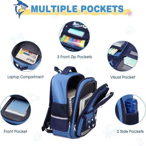 3PCS Boys Backpack, Kids Backpack for Boys with Lunch Box Pencil Case, Cool Shark Backpack for Boys, Schoolbag Bookbag for Kindergarten Elementary Middle High School in Saudi Arabia