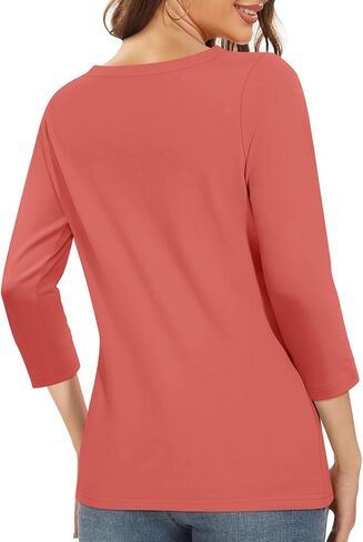 PGANDS Women's 3/4 Length Sleeve T Shirts Button Down Scoop Neck Casual Tops in Kuwait