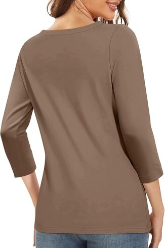 PGANDS Women's 3/4 Length Sleeve T Shirts Button Down Scoop Neck Casual Tops in Kuwait