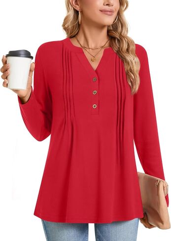 Bestbee Women's Long Sleeve Button-Down Shirts Henley Neck Tunic Tops 2025 Spring Casual T-Shirts Dressy Blouses in Saudi Arabia