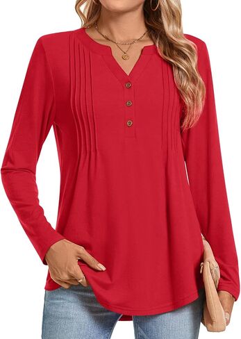 Bestbee Women's Long Sleeve Button-Down Shirts Henley Neck Tunic Tops 2025 Spring Casual T-Shirts Dressy Blouses in Saudi Arabia
