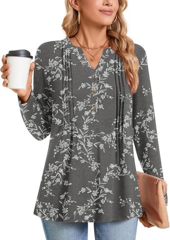 Bestbee Women's Long Sleeve Button-Down Shirts Henley Neck Tunic Tops 2025 Spring Casual T-Shirts Dressy Blouses in Saudi Arabia