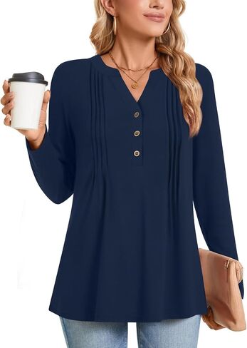 Bestbee Women's Long Sleeve Button-Down Shirts Henley Neck Tunic Tops 2025 Spring Casual T-Shirts Dressy Blouses in Saudi Arabia