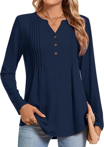 Bestbee Women's Long Sleeve Button-Down Shirts Henley Neck Tunic Tops 2025 Spring Casual T-Shirts Dressy Blouses in Saudi Arabia