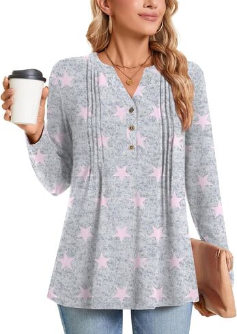 Bestbee Women's Long Sleeve Button-Down Shirts Henley Neck Tunic Tops 2025 Spring Casual T-Shirts Dressy Blouses in Saudi Arabia