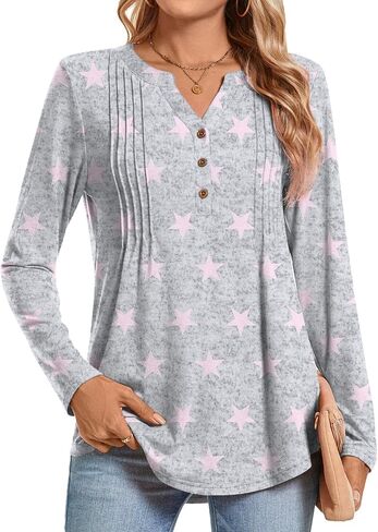 Bestbee Women's Long Sleeve Button-Down Shirts Henley Neck Tunic Tops 2025 Spring Casual T-Shirts Dressy Blouses in Saudi Arabia
