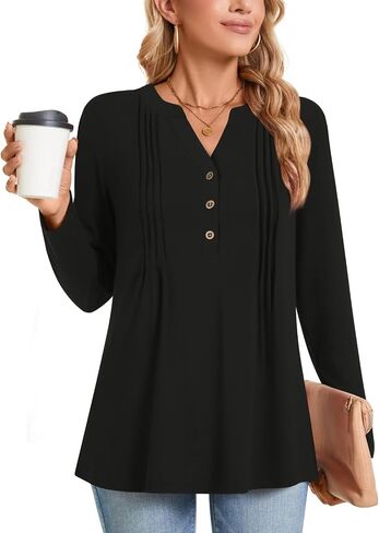Bestbee Women's Long Sleeve Button-Down Shirts Henley Neck Tunic Tops 2025 Spring Casual T-Shirts Dressy Blouses in Saudi Arabia