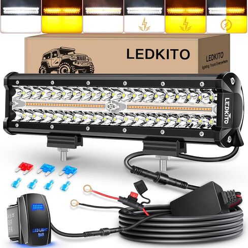 12 inch LED Light Bar Kit with 5 Pin Rocker Switch Wiring Harness Triple Row Flood Spot Combo Off Road Driving Fog Lights LED Bar Work Lights for Trucks UTV ATV Tractor Golf Cart in Kuwait