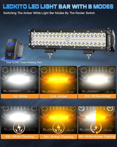 12 inch LED Light Bar Kit with 5 Pin Rocker Switch Wiring Harness Triple Row Flood Spot Combo Off Road Driving Fog Lights LED Bar Work Lights for Trucks UTV ATV Tractor Golf Cart in Kuwait