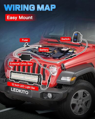 12 inch LED Light Bar Kit with 5 Pin Rocker Switch Wiring Harness Triple Row Flood Spot Combo Off Road Driving Fog Lights LED Bar Work Lights for Trucks UTV ATV Tractor Golf Cart in Kuwait