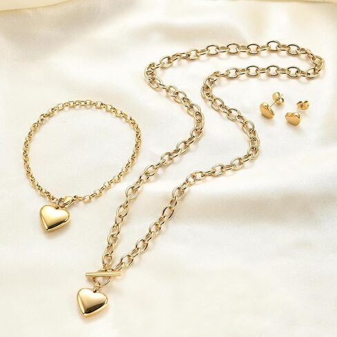 Women's 3 Pieces Heart Name Necklace, Bracelet, Earrings, Jewelry Set Stainless Steel A-Z letters Jewelry Suits in Saudi Arabia