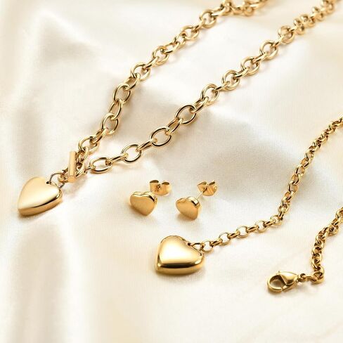 Women's 3 Pieces Heart Name Necklace, Bracelet, Earrings, Jewelry Set Stainless Steel A-Z letters Jewelry Suits in Saudi Arabia