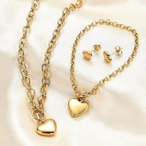 Women's 3 Pieces Heart Name Necklace, Bracelet, Earrings, Jewelry Set Stainless Steel A-Z letters Jewelry Suits in Saudi Arabia