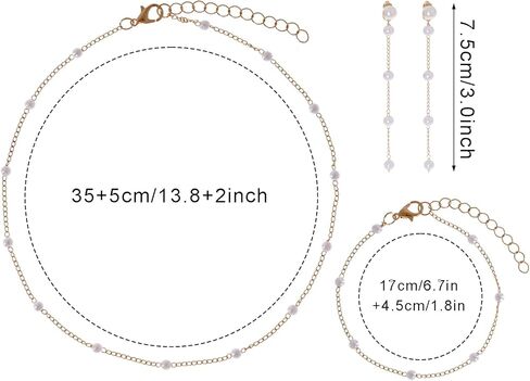مجموعة مجوهرات ذهبية للنساء عقد من اللؤلؤ وأقراط متدلية من اللؤلؤ وأساور اللؤلؤ ومجوهرات زفاف العروس للنساء هدية in Kuwait