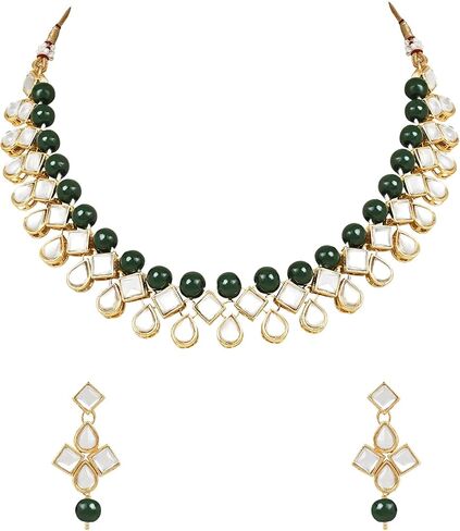 I Jewels Gold Plated Indian Wedding Bollywood Kundan Pearl Choker Necklace Jewellery Set with Earrings for Women in Kuwait