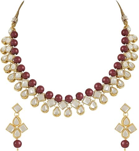 I Jewels Gold Plated Indian Wedding Bollywood Kundan Pearl Choker Necklace Jewellery Set with Earrings for Women in Kuwait