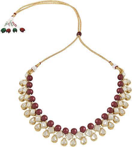 I Jewels Gold Plated Indian Wedding Bollywood Kundan Pearl Choker Necklace Jewellery Set with Earrings for Women in Kuwait