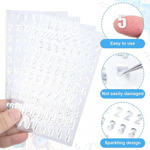 ANCIRS 4 Sheets Number Stickers, Gold & Silver Glitter 0-9 Number Stickers, Small Self Adhesive Sparkle Number Stickers Set for DIY Arts Craft Greeting Cards Gift Scrapbooks Decoration (320pcs) in Kuwait