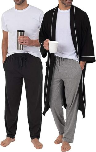 بنطال نوم منسوج من الجيرسيه بمقاسات ممتدة للرجال من Fruit of the Loom (عبوتان) مقاس كبير أسود/رمادي (عبوتان) in Kuwait
