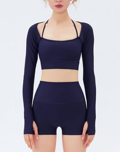 Lucrosun Women's Ribbed Knit Yoga Top Athletic Long Sleeve Crop Top with Pads in Kuwait