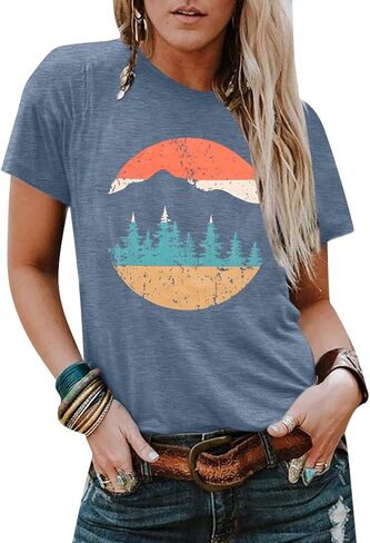 Women Nature Camping Mountain Shirt Graphic Tees Adventure Wild Outdoor T-Shirt Casual Vintage Hiking Tops in Saudi Arabia