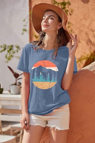 Women Nature Camping Mountain Shirt Graphic Tees Adventure Wild Outdoor T-Shirt Casual Vintage Hiking Tops in Saudi Arabia