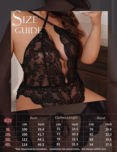 Sexy Lingerie for Women Plus Size Bodysuit Crotchless Teddy Outfits Black Lace Deep V-Neck Honeymoon One Piece in Saudi Arabia