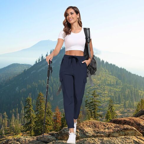 Hiking Pants for Women UPF 50+ Cargo Quick Dry Water Resistant Elastic Waist Zip Pockets Travel Work Lightweight Running in Saudi Arabia